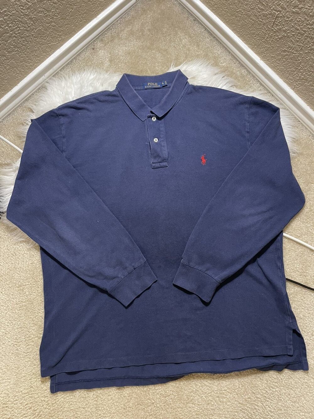 Polo RL Long Sleeve Polo Shirt Men's XL Dark Blue Preppy 90s Vintage Cotton